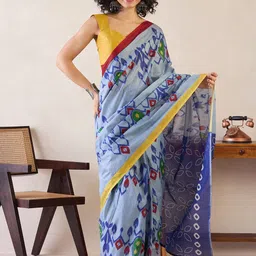 Saree mall Ethnic Motifs Poly Cotton Ready To Wear Ikat Saree-picture-31