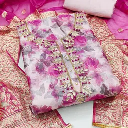 MANVAA Floral Printed Organza Beads and Stones Unstitched Dress Material-picture-14