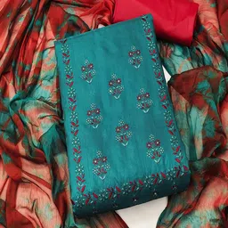 Lilots Unstitched Floral Embroidered Dress Material-image-0