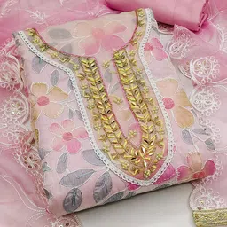 MANVAA Floral Embroidered Beads and Stones Organza Unstitched Dress Material-image-17