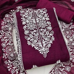 MANVAA Ethnic Motifs Thread Work Chanderi Cotton Unstitched Dress Material-picture-32