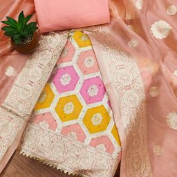 Panzora Ethnic Motifs Woven Design Zari Unstitched Dress Material-picture-30