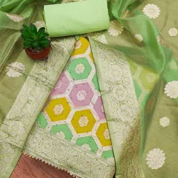 Panzora Ethnic Motifs Woven Design Zari Unstitched Dress Material-picture-22