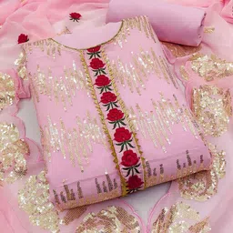 MANVAA Floral Embroidered Silk Georgette Unstitched Dress Material-image-36