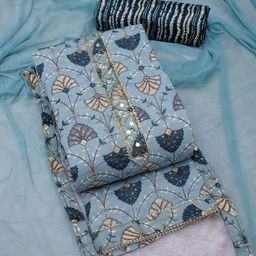 Panzora Floral Printed Mirror Work Unstitched Dress Material-picture-40