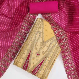 KALINI Paisley Embroidered Sequinned Chanderi Butti Silk Unstitched Dress Material-picture-37