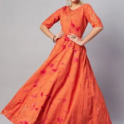 SHUBHKALA Orange Embroidered Semi-Stitched Dress Material-picture-17