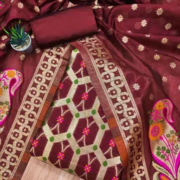 LeeliPeeri Designer Floral Woven Design Zari Unstitched Dress Material-image-49