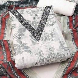 Peachmode Floral Printed Beads and Stones Linen Unstitched Dress Material-picture-26