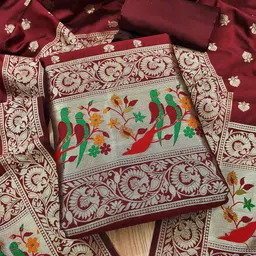 LeeliPeeri Designer Floral Woven Design Zari Unstitched Dress Material image 1