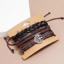 Yellow Chimes Set Of 3 Men Brown Multi-Layered Wraparound Bracelet-picture-24
