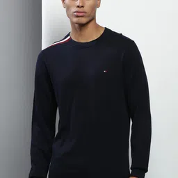 Tommy Hilfiger Men Navy Blue Solid Cotton Pullover-picture-13
