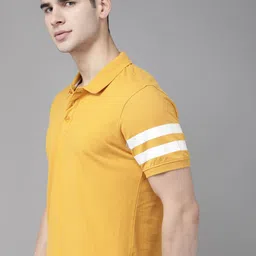The Roadster Lifestyle Co Men Mustard Yellow Pure Cotton Solid Polo Collar T-shirt-picture-33