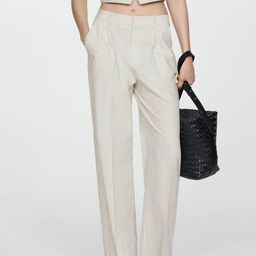 MANGO Women Striped Pure Cotton Trousers-picture-19
