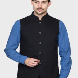 Hypernation Men Black Pure Cotton Nehru Jacket-image-22