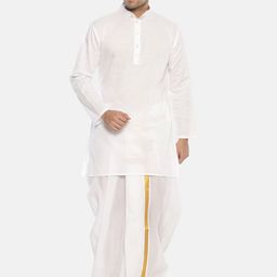 Sethukrishna Men White Solid Kurta with Dhoti Pants-picture-48