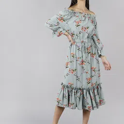 KALINI Floral Off-Shoulder Bell Sleeve Fit & Flare Midi Dress-image-1