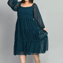 PrettyPlus by Desinoor.com Plus Size Self Design Tiered Fit and Flare Midi Dress-picture-37