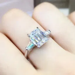 Jewels Galaxy Silver Plated American Diamond Crushed Ice Cut White Rectangular Finger Ring-picture-38