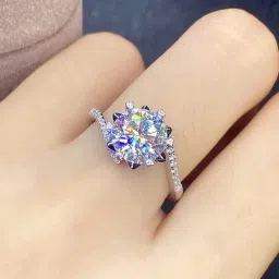 Jewels Galaxy Silver Plated American Diamond Crushed Ice Cut White Hexagonal Finger Ring-picture-11