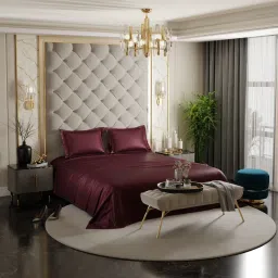 Stoa Paris Burgundy King Satin Bedsheet with 2 Pillow Covers image 1