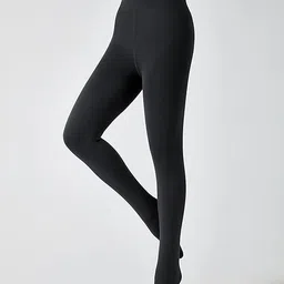 lugist Winter Warm Stretchable Thermal Fleece Lined Leggings for Women/Girl - Translucent Woolen Thick Velvet Tights Thermal Pants - Waist Size : 26 to 34 Inch - Black image 5