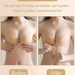 plumbury Women's Nylon Blend Lightly Padded Strapless Backless Adhesive Stick On Bra image 4