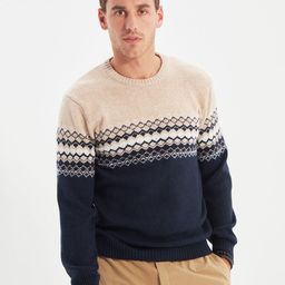 Trendyol Men Navy Blue & Beige Printed Pullover-picture-13