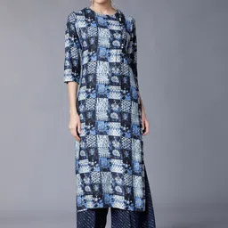 Vishudh Women Blue Printed Regular Kurta with Palazzos-picture-39