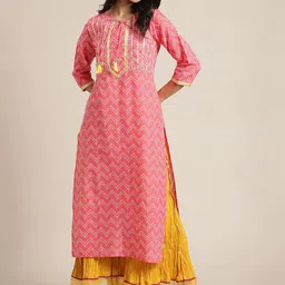 Varanga Women Peach-Coloured Chevron Printed Kurta-picture-20