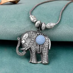 Silvermerc Designs Unisex Silver-Plated Blue Brass  Oxidised Elephant Necklace image 3