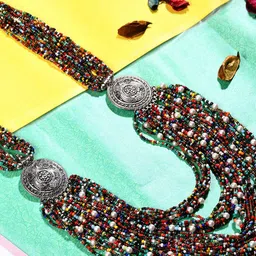 Bamboo Tree Jewels Brown & Blue Handcrafted Necklace-picture-40