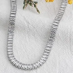 MEENAZ Men Stainless Steel Silver-Plated American Diamond Studded Choker Necklace image 1