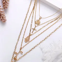 Yellow Chimes Gold-Toned Multilayer Hanging Charms Layered Necklace-picture-31