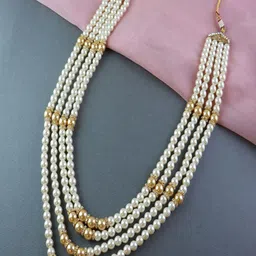I Jewels Men Gold-Toned & White Gold-Plated Dulha Moti Necklace image 1