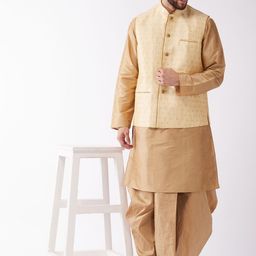 VASTRAMAY Mandarin Collar Kurta With Dhoti Pants & Nehru Jacket-picture-37