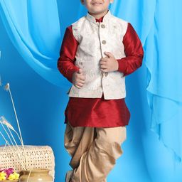 VASTRAMAY Boys Maroon Layered Kurta with Dhoti Pant and  Embroidered Nehru Jacket-picture-3