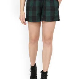 NUEVOSDAMAS Women Green Checked Technology Shorts-picture-23