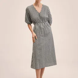 MANGO White & Black Checked Cotton A-Line Midi Dress-picture-16