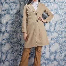 Athena Beige Notched Lapel Collar Woollen Single Breasted Trench Coat-picture-16