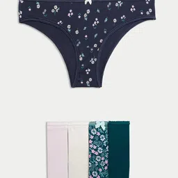 Marks & Spencer Pack Of  5 Printed Mid Rise Basic BriefsT615100XPETROL GREEN-picture-40