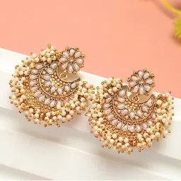Zaveri Pearls Gold Tone Traditional Pearls Cluster Dangle Earring - ZPFK7289-picture-13