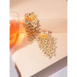 Niscka Multicolour Peacock Style Long Pearl Earrings image 1