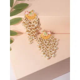 Niscka Multicolour Peacock Style Long Pearl Earrings image 2