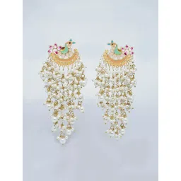 Niscka Multicolour Peacock Style Long Pearl Earrings image 3