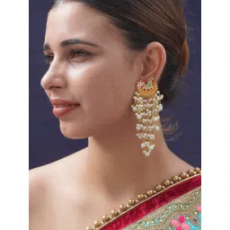 Niscka Multicolour Peacock Style Long Pearl Earrings image 4