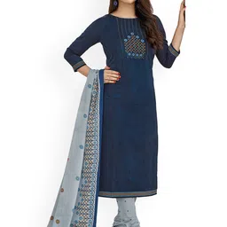 MIRAAN Round Neck Floral Printed Pure Cotton Straight Kurta with Patiala & Dupatta-picture-15
