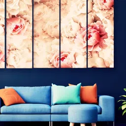Casperme Peach & Pink 5 Pieces Wooden Floral and Botanical Painting Wall Art-image-10