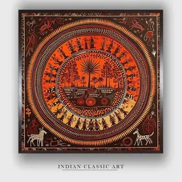 INDIAN CLASSIC ART Brown & Orange Wood Painted Wall Art-image-58