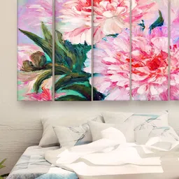 Casperme Pink & Green 5 Pieces Wooden Floral and Botanical Painting Wall Art-image-7